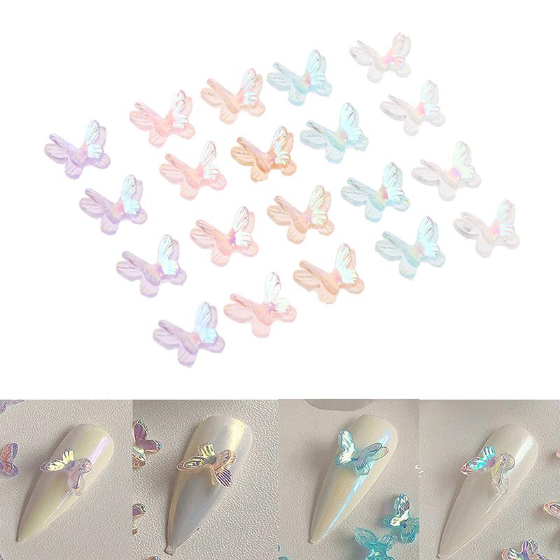 20 szt. Aurora Brokatowe Kolorowe Motyle Ozdoby do Paznokci DIY Żywica Naklejki Manicure