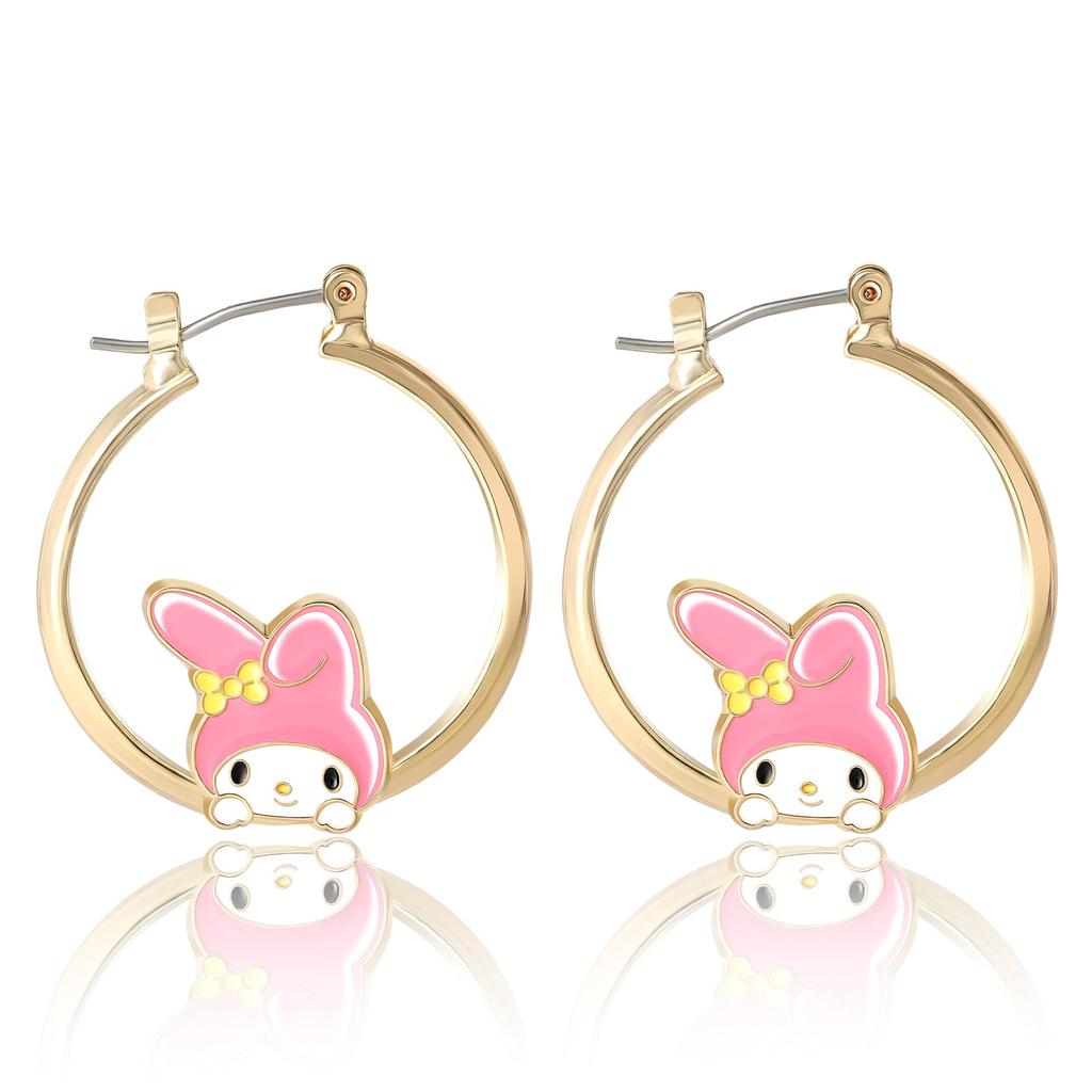 Hello Kitty Sanrio Hello Kitty My Melody Hoop Earrings Imit Flash Plating and Enamel My Melody Officially No Women's - Earrings. Licensed, Costume.