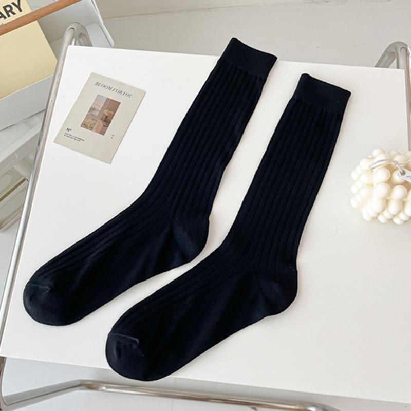 

Женские летние тонкие вязаные гольфы с вертикальным рубчиком и свободным верхом 1 pair чёрный