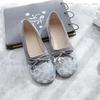 Fashion Flat Woman Footwear Flats Grey with Bow Mesh Round Toe Shoes for Women Kawaii Cute Young E Chic and Elegant 39 Discount A Casual