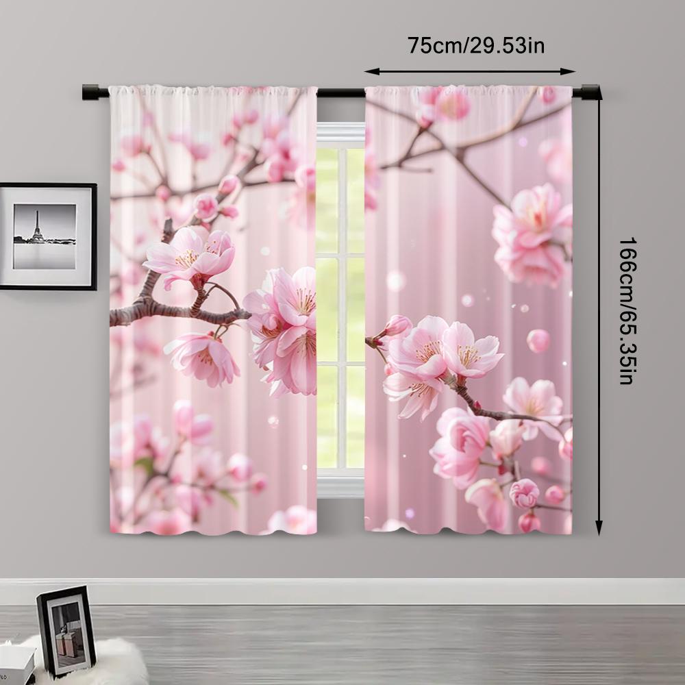 Set Of 2 Curtains Drapes Cherry Blossom Spring Scenery Versatile Polyester Without Rod All Living Room Curtain Perfect For Great