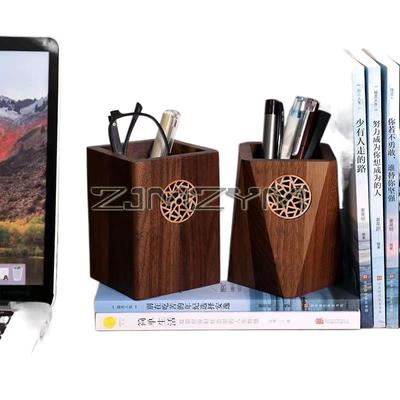Desk Organizer Multiple Use Wooden Pen Holder Vintage Black Walnut Wooden Pencil Box Square Shape Durable Pen Container School