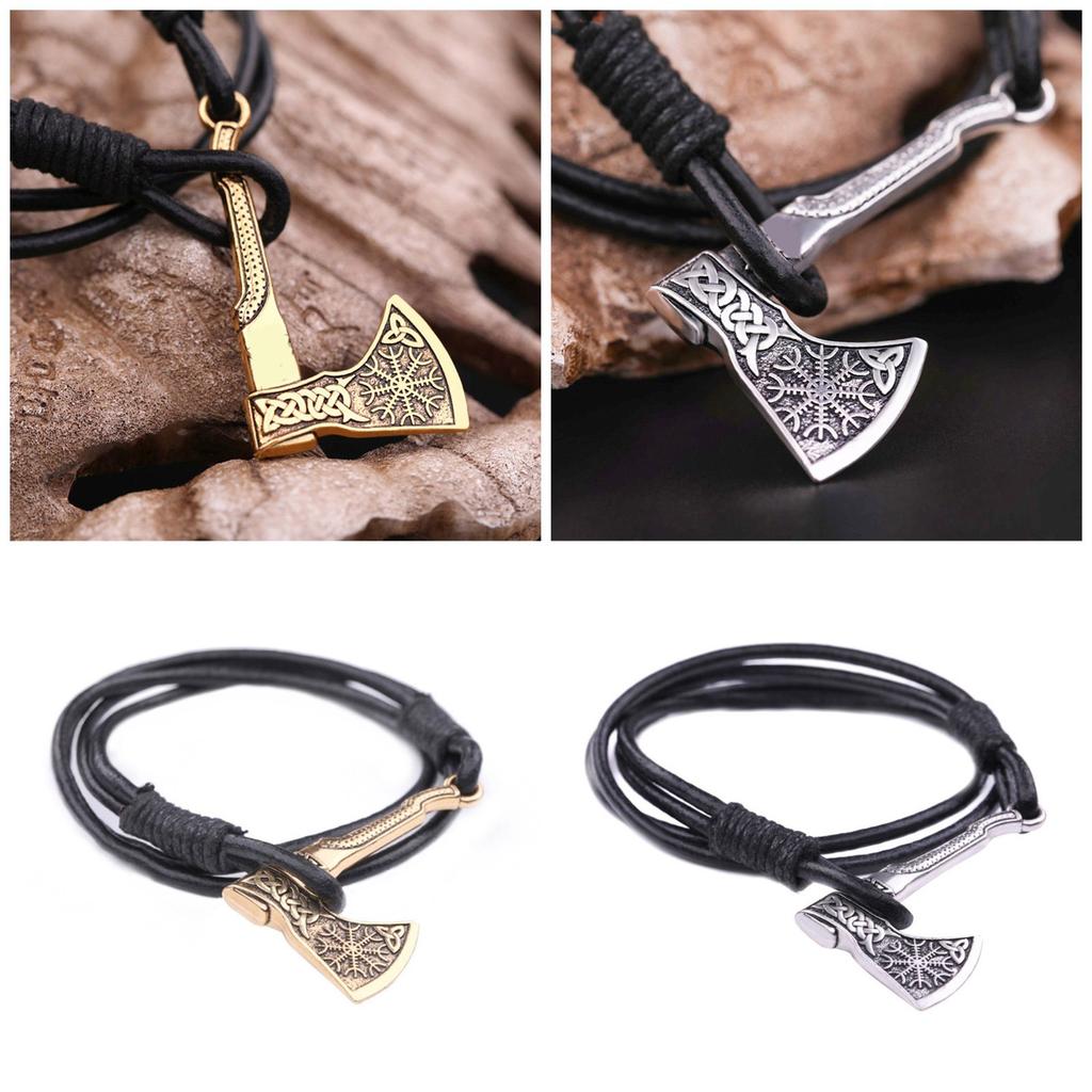Axes Pendant Bracelet Wrap Bangle Nordic Jewelry for Men Concert Accessories Wristband for Parties and Everyday Outfits