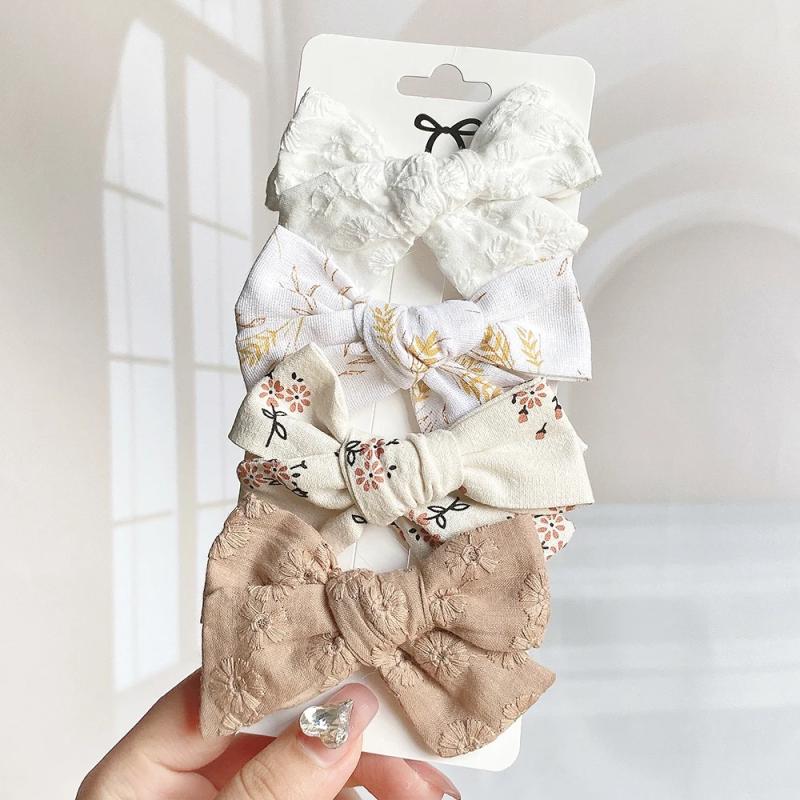 4Pcs/Set Sweet Print Bowknot Hair Clips For Cute Baby Girls Cotton Bows Hairpin Barrette New Headwear Kids Hair Accessories Gift