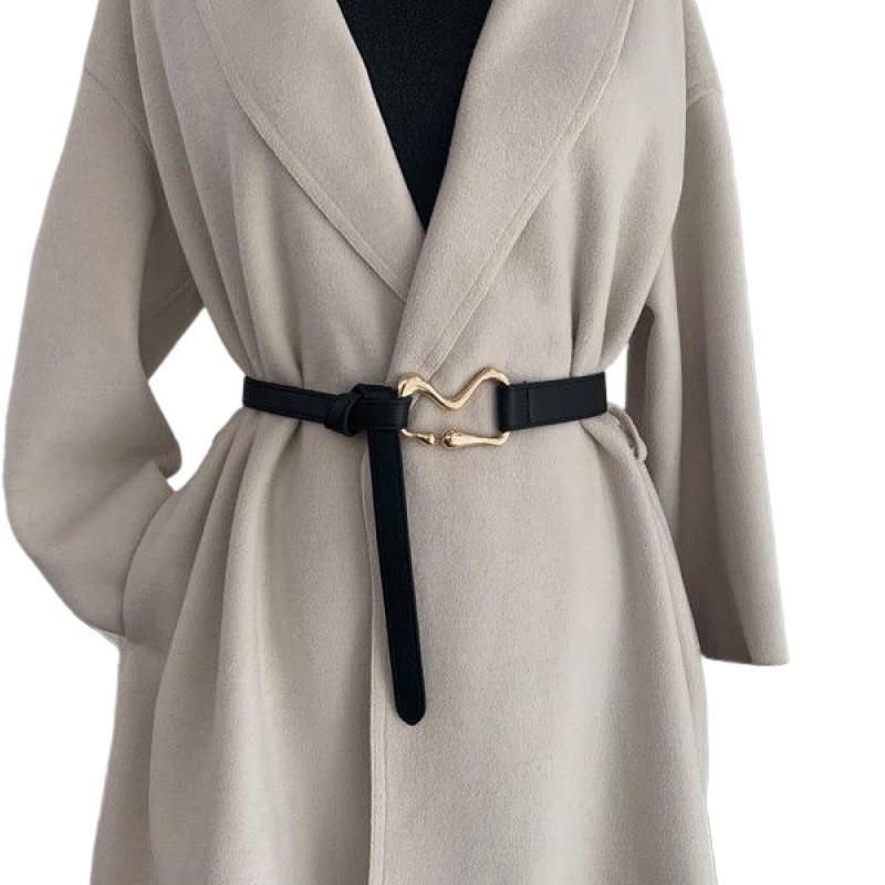 Womens Contemporary Black Suit Jacket With Elegant Belt For Stylish Fall Looks