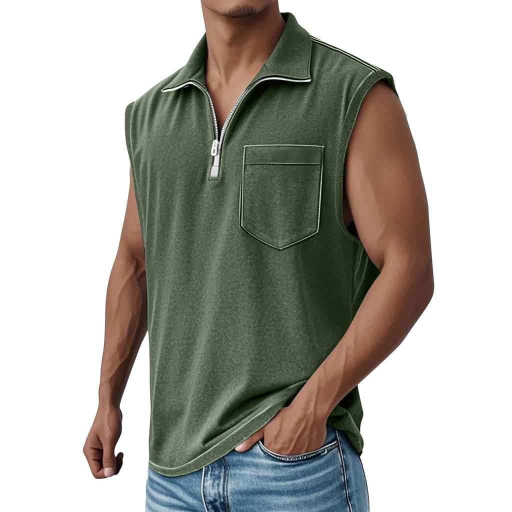 Men's Summer Solid Color Sports Zipper Lapel Vest Men's Sports Casual Vest
