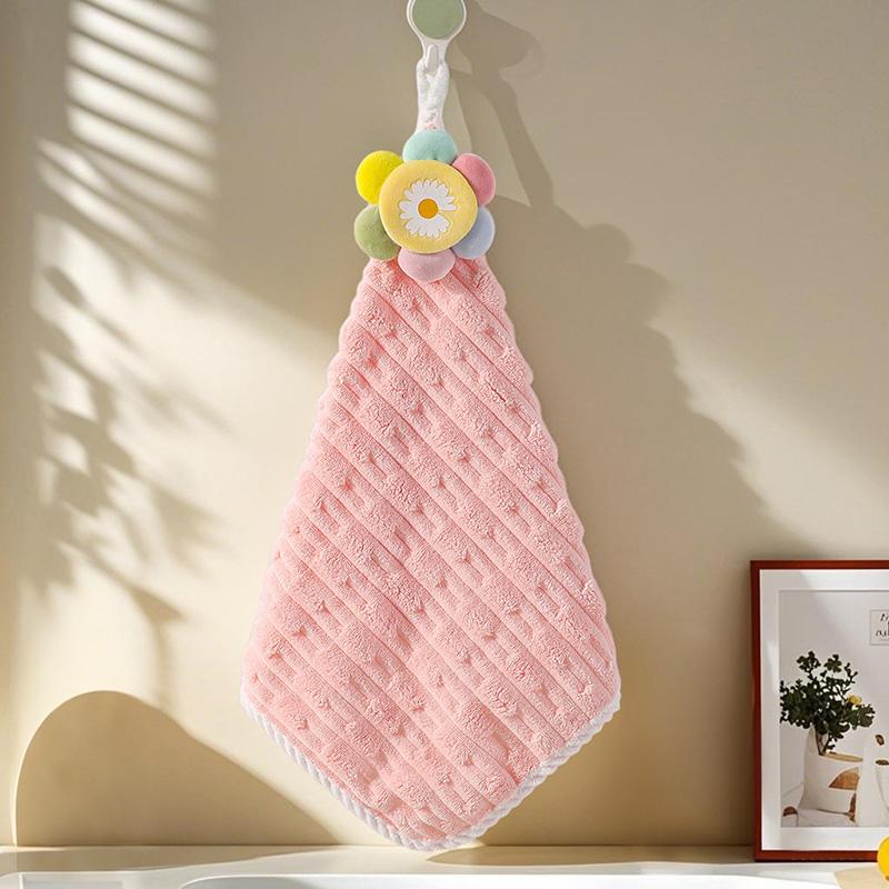 Flower Hand Towel Soft Absorbent Towel Hanging Thickened Towel Kitchen Bathroom Hand Towel Solid Color Towel Cleaning Accessory розовый