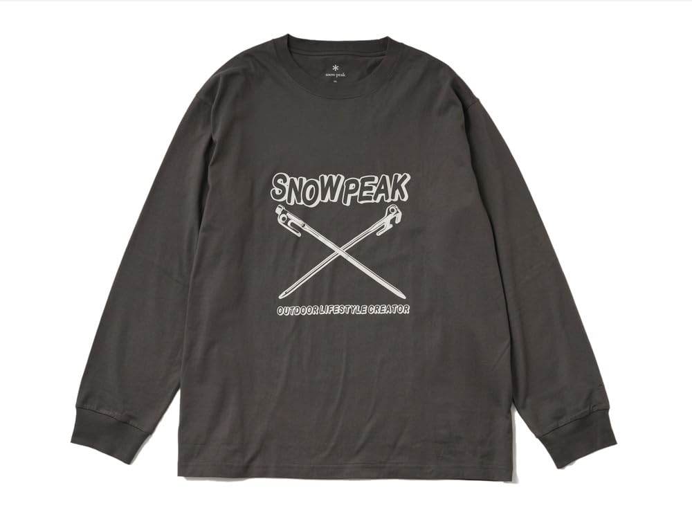 Snow Peak Solid Delta Stake Long Sleeve Cut and Long Sleeve and Size L & T-Shirt EC-TS-24AU001, Sew, T-Shirt, Men's Women's, Charcoal,