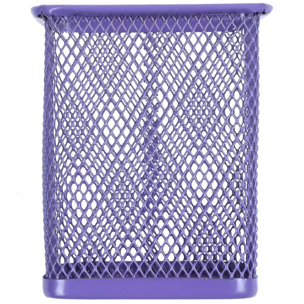 Purple Metal Rectangle Mesh Pen Pencil Holder Organizer
