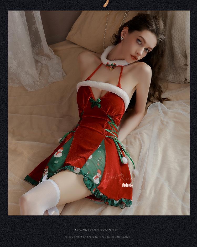 Rose Brand Sexy Christmas Lingerie: Sweet Floral Deep V Uniform with Padding