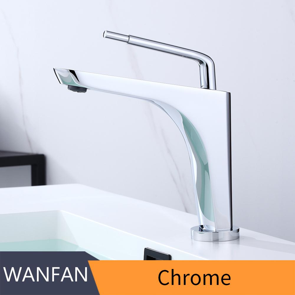 Modern Design Bathroom Faucet Brass Single Hole Single Handle Hot and Cold Water Mixer Bathroom Basin Faucet (as the picture,Brass)