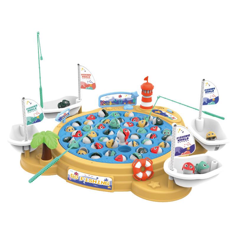 Children's Interactive Magnetic Fishing Toy with Lights & Music - Large Rotating Table for Early Education and Parent-Child Play