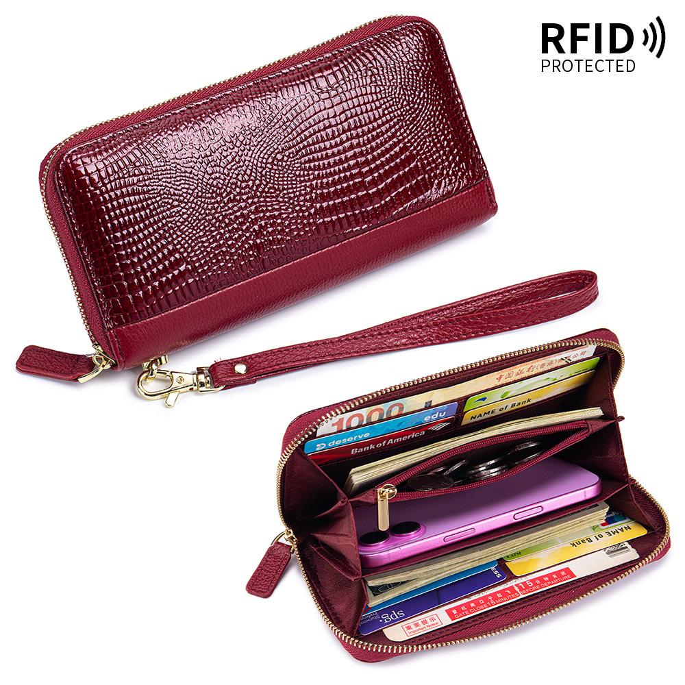 

Новий жіночий довгий гаманець модний крокодиловий візерунок класична сумка для мобільного телефону лакована проста сумка-клатч великої місткості бордовий