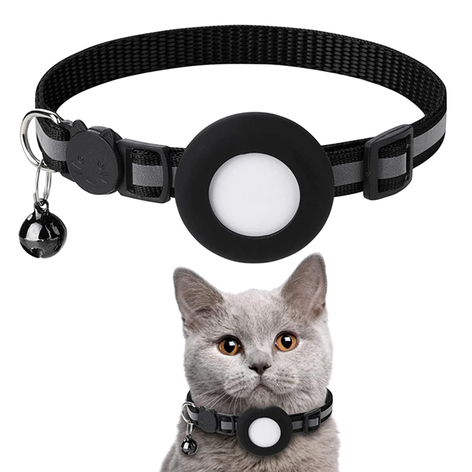 

Ошейник для кошек Светоотражающий ошейник для кошек с держателем AirTag и колокольчиком для девочек и мальчиков One Size чёрный