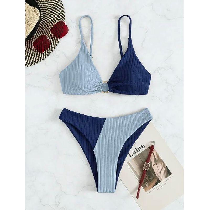 

Однотонный пэчворк, облегающий купальник, однотонный пэчворк, облегающий купальник, женский Deep Blue 2025YZ61 XL