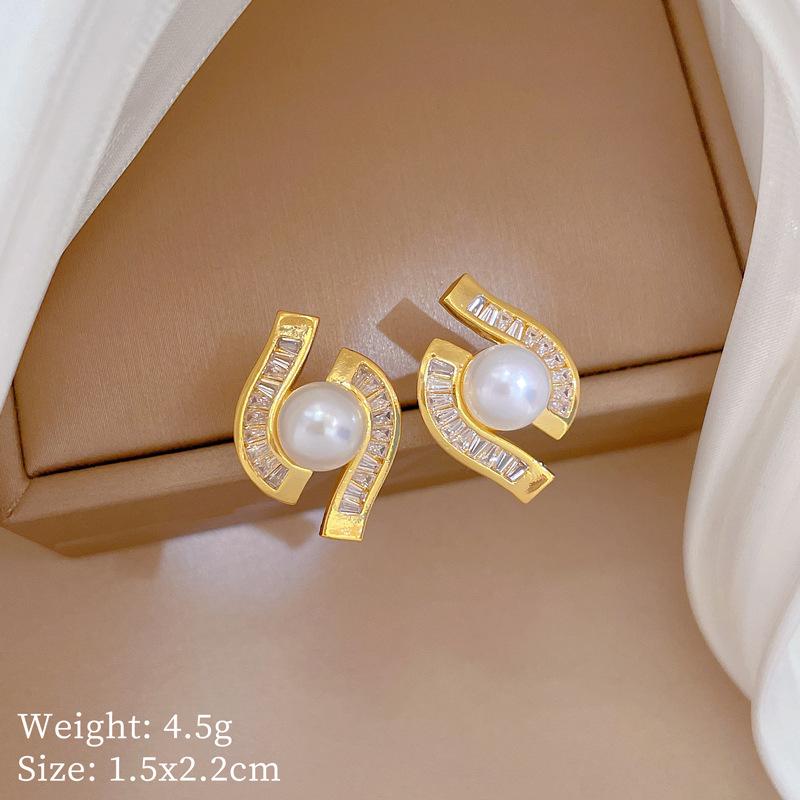 Necklace Earrings Set Light Luxury Full Of Diamonds Pearl Special-Shaped Zircon Personality Temperament Banquet Earrings Necklace