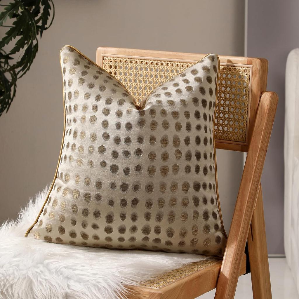 HOSTECCO Gold Abstract Throw Pillow Covers 18x18 inch Set of 2 Jacquard Dot Pillow Cases Modern Decorative Cushion Covers for Sofa Couch Bed