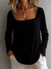 European American Style Casual Loose Square Neck Women's Long-Sleeved Top