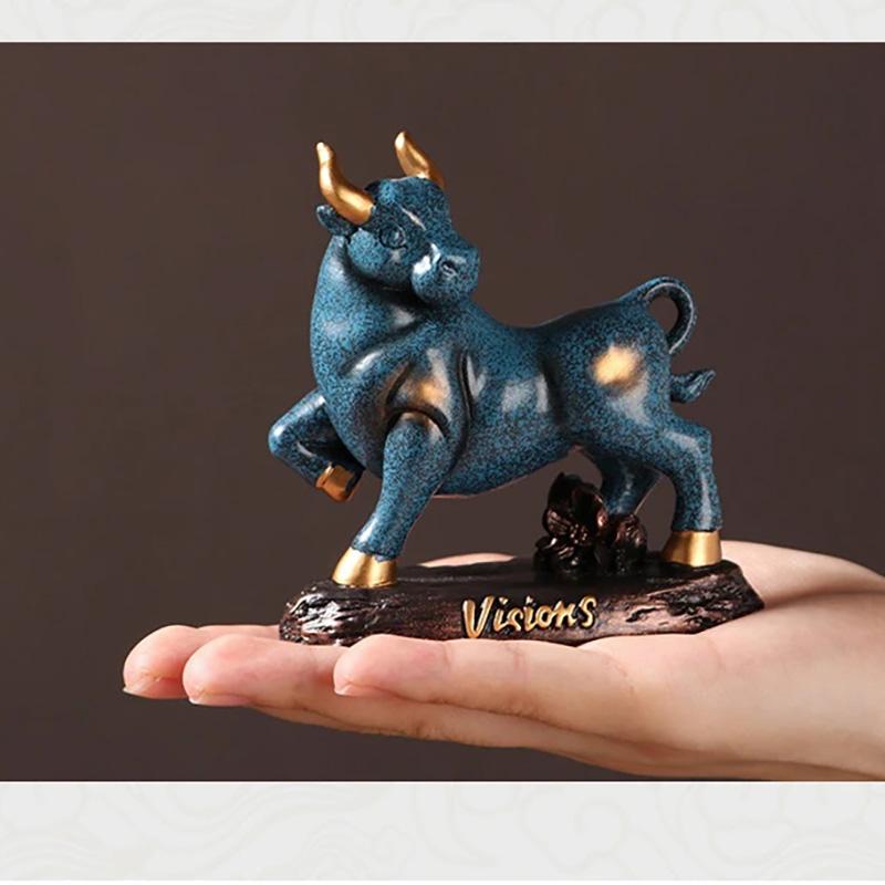 Resin Animal Bull Sculptures and Figurines Cute Home Room Office Table Decoration and Accessories Wealth Luck Feng Shui Decor