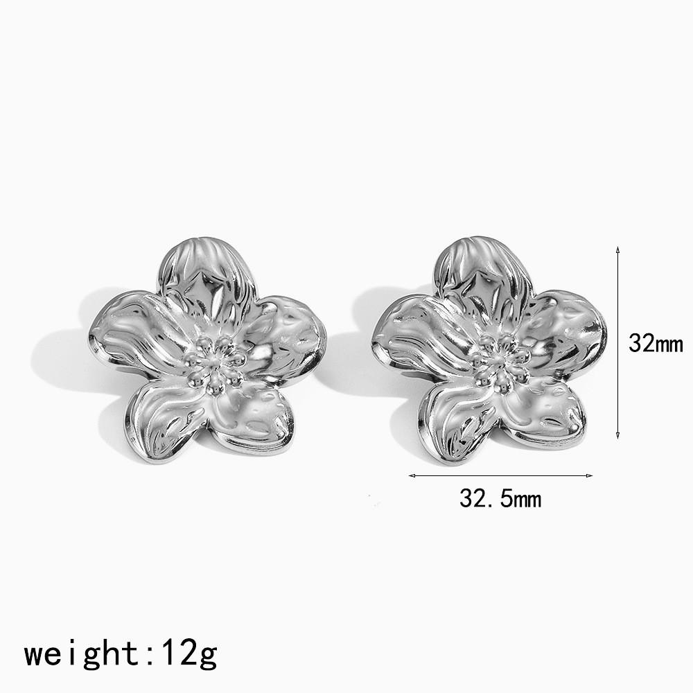Vintage Floral Stainless Steel Earring Set For Women With Pvd Gold Plating серебряный