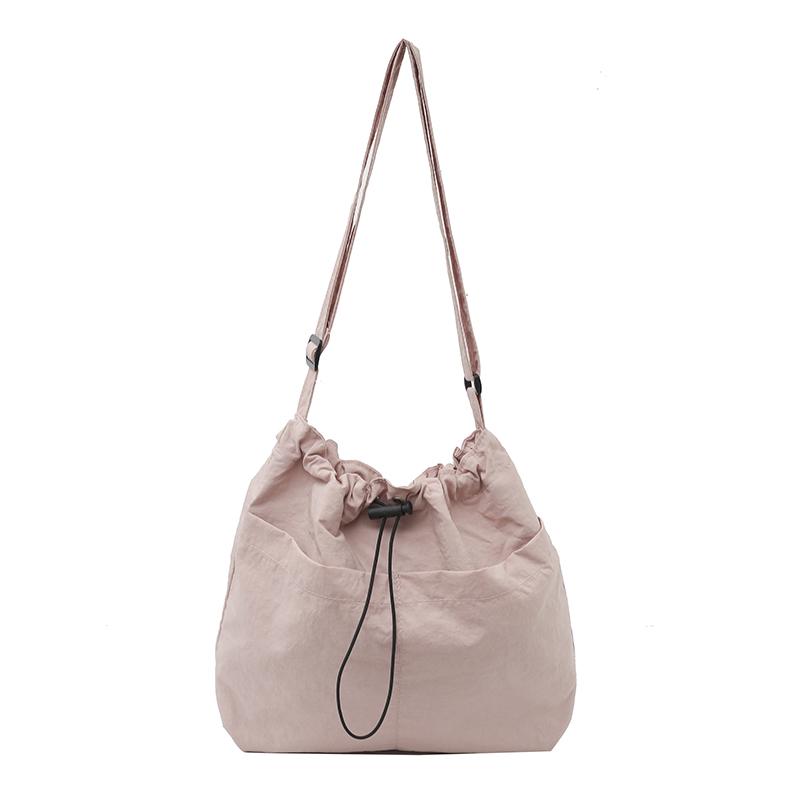 Drawsting Shoulder Bag Casual Nylon Crossbody Bag Chic Lightweight Hobo Bucket Bag Japanese Style Large Capacity Tote Handbag