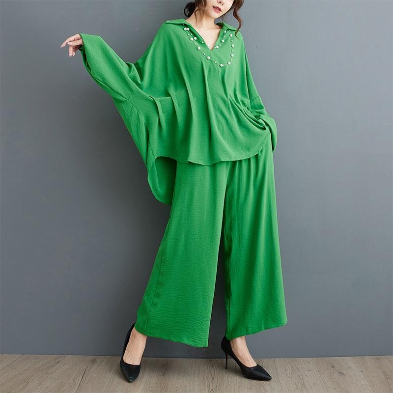 

Винтажный оверсайз весенне-осенний повседневный комплект из двух предметов: свободная футболка с длинным рукавом и женские брюки с широкими штанинами