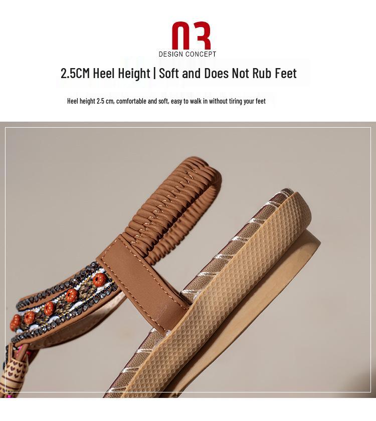 Boho Etniczne Damskie Sandały z Koralikami - Letnia Moda Płaskie Klapki