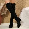 Elegant Grey Faux Suede Over-the-Knee Boots Woman Warm Plush Thigh High Botas Ladies Point Toe High Heel Lace-up Long Shoes