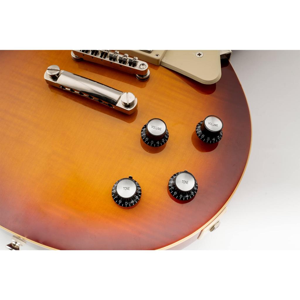 Musiclily Pro Metric Standard 2 Volume 2 Tone Reflector Knobs for Les Paul and SG Top of Left-Handed Guitars, Black/Silver (Set 4)