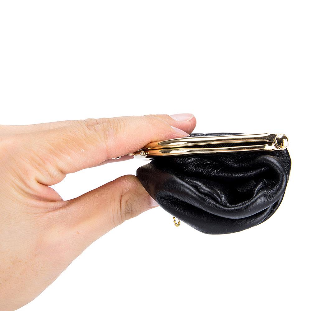Vintage Leather Kiss Lock Coin and Card Pouch: Mini Earphone Holder Clip Bag