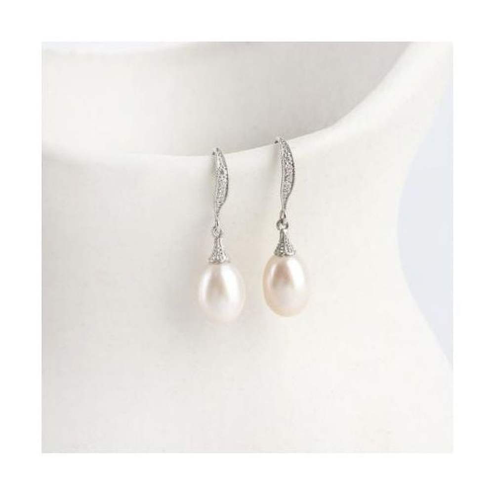 925 sterling silver freshwater pearl drop earrings, made in Korea