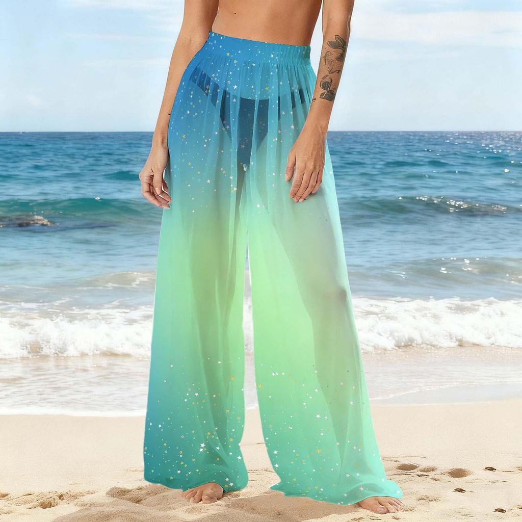 Women's Summer Covering Pants See-Through Mesh Pants Trunks Swimwear Covering Pants Bohemian Beachwear