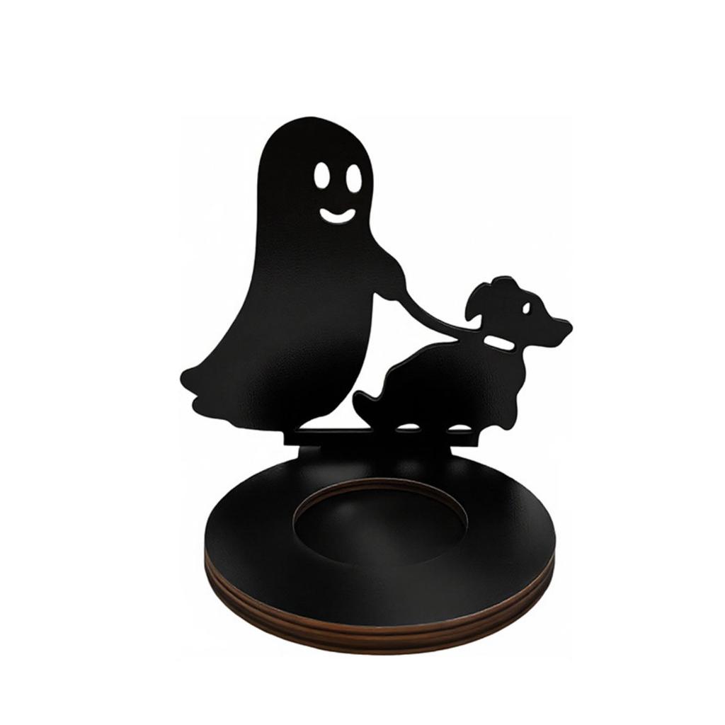 Halloween Candle Holder Black Wooden 2D Holiday Tabletop Centerpiece Decor for Party