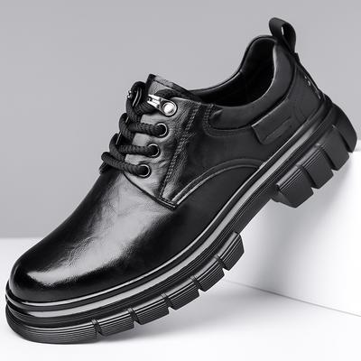 Heren Leren Schoenen Lente en Herfst Platform Casual Derby Schoenen Heren Formeel Bruiloft Zwart Lage Top Martin Boots