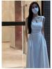 French Summer 2026 White Spaghetti Strap A-line Dress: Waist-Cinching, Long, for Petite Women