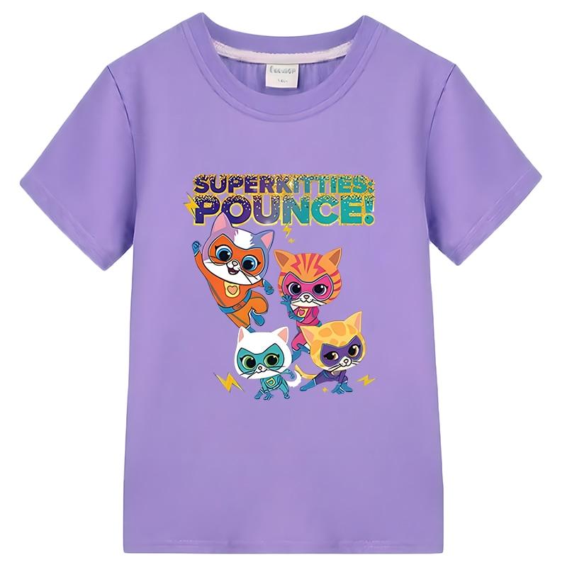New Game Super Kitties Kids T-shirt Summer Cotton Short Sleeve Tops Y2k One Piece T Shirt for Kids Boy 10 Years Girls Clothes Anime T-shirt