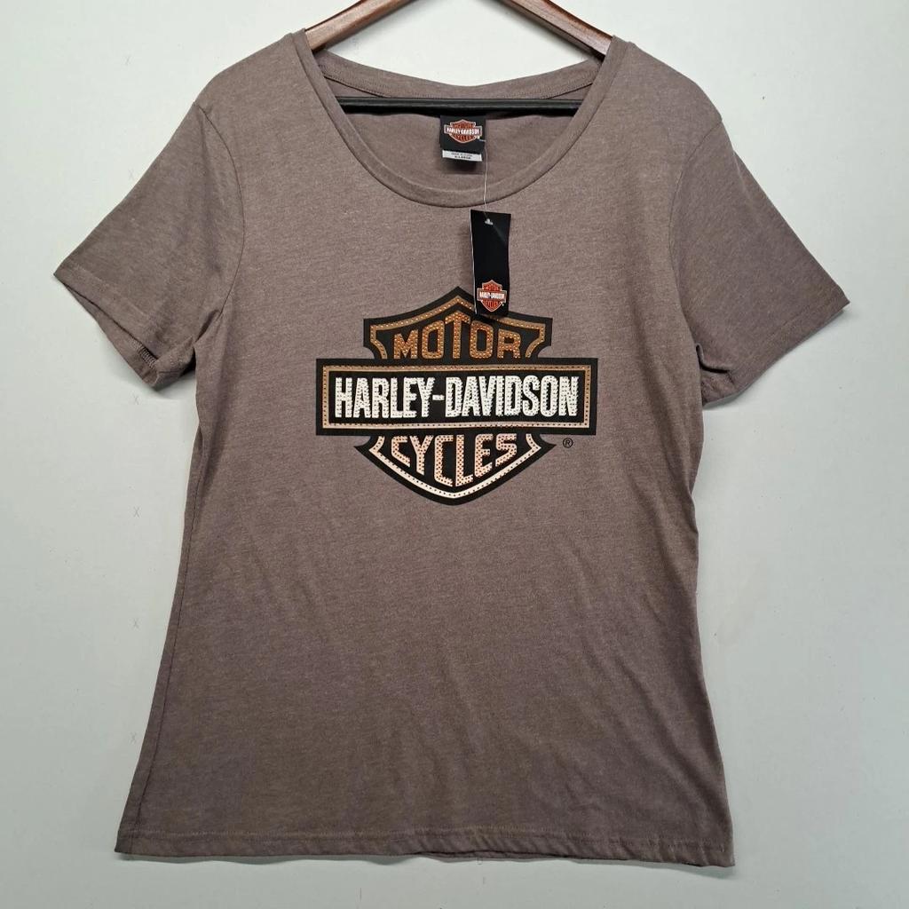 T-Shirt Harley Davidson da Donna XL NWT Roatan Honduras Logo Grafico Marrone Melange