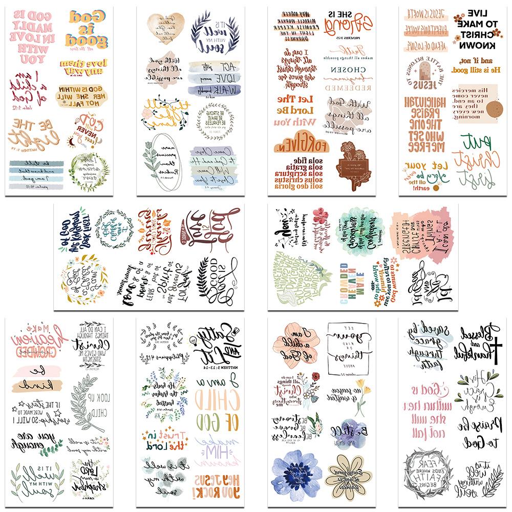 

10 листов стихов из Библии, вдохновляющие татуировки, наклейки для рук и тела, временные поддельные водонепроницаемые татуировки, подарки на праздничную вечеринку