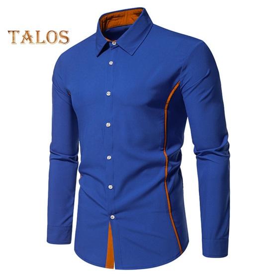 Fall Men Shirt Turn-down Collar Buttons Long Sleeves Solid Color Slim Fit Mid Length Casual Formal Business Commute Top