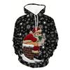 Men's Hooded Hoodies 3D Prints Christmas Santa Claus Sweatshirt Drawstring Long Sleeve Streetwear Christmas Novelty Apparel