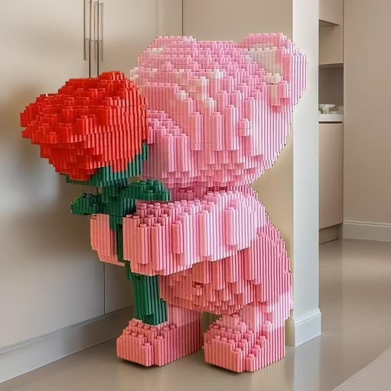 3856-Piece Building Block Set Rose Bear, Romantic Bear Holding Roses, Suitable for Gifting, Great Choice for Couples and Parents