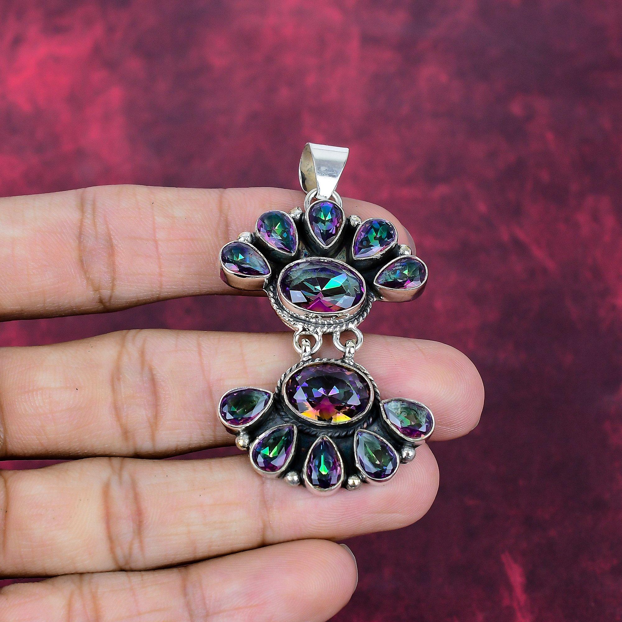 

Подвеска из мистического топаза из стерлингового серебра 925 пробы, Ювелирные изделия из драгоценных камней ручной работы, На День памяти 2.44 Inches