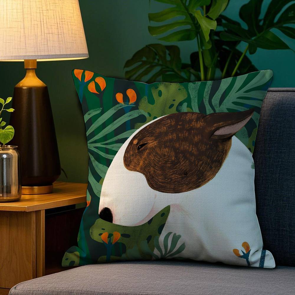 Cartoon Bull Terrier Series Pillow Case Plush Fabric Soft Double Sided Print Home Sofa High Quality Cushion Cover Throw