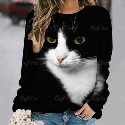 Maglietta a maniche lunghe da donna con stampa 3D con grafica Kawaii Cat, t-shirt casual Harajuku, pullover con scollo a V, abbigliamento femminile ampio
