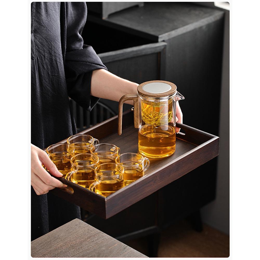 520/600/800ml Magnetic Glass Tea Pot Kettle Infuser Inner Magnet One Click Switch Wood Handle Tea Pot Cup Set