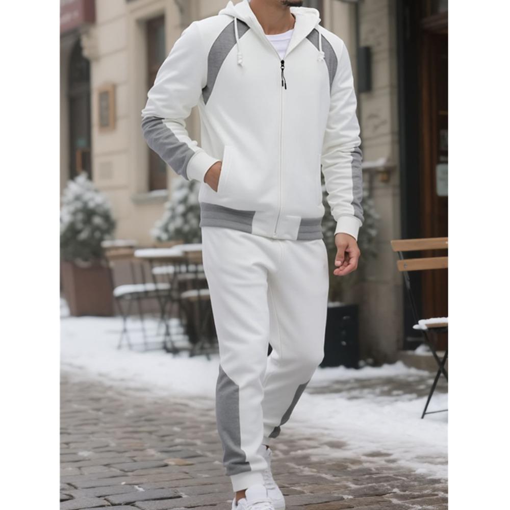 Conjunto de Fato de Treino Masculino com Capuz Outono Inverno 2025 Jaqueta com Zíper e Calças Conjunto de 2 Peças Roupa Casual Desportiva Conjuntos Masculinos