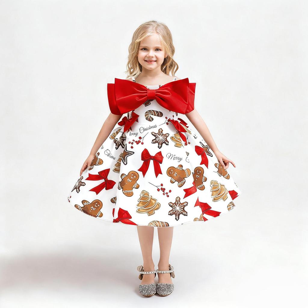 Rotes Weihnachtsprinzessinnenkleid mit Schleife und bauschigem Rock für Festivalauftritte