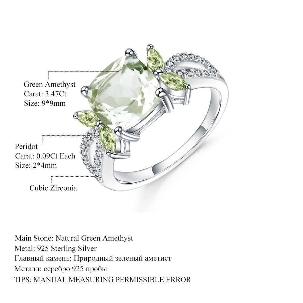 Gb 3 .47ct Natural Green Prasiolite Amethyst Ring 925 Sterling Sliver Wedding Engagement Rings For Women Fine Jewelry