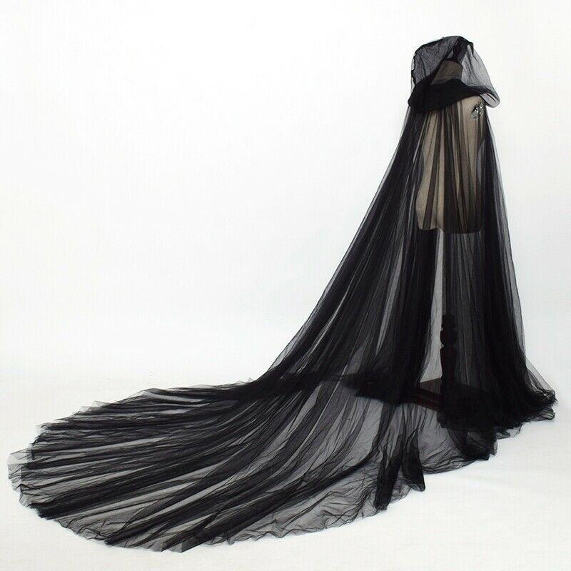 Halloween Mesh Retro Solid Color Hooded Cape Vampire Bride Cape Black Red and White Ladies Cape