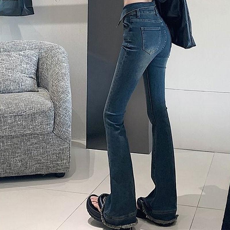 Hotsweet Vintage Slim Bootcut Jeans Spring Autumn High Waist Denim Pants Female Clothing Stylish Button American Aura Trousers